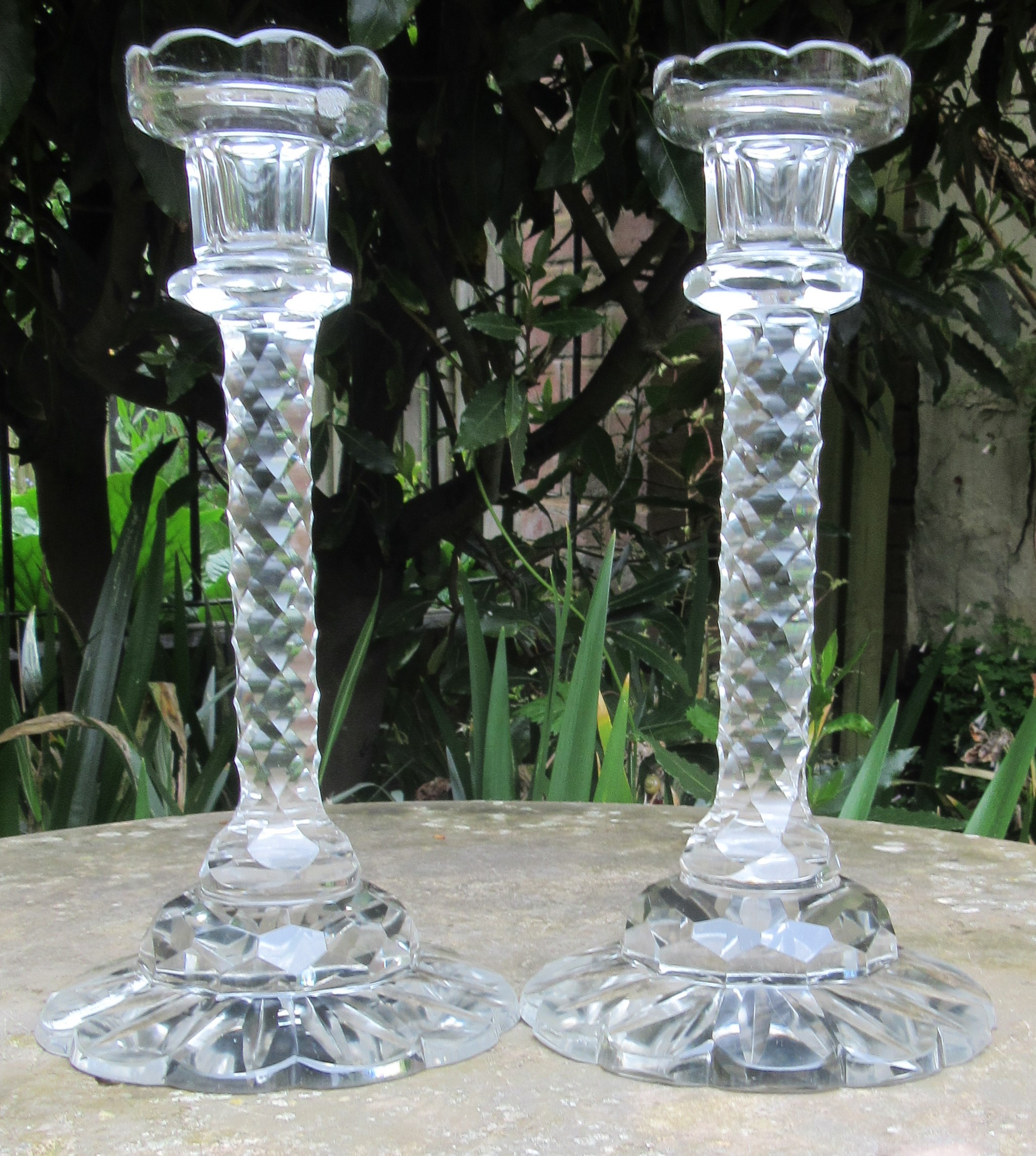 PAIR OF TALL VICTORIAN GLASS CANDLESTICKS c1890 – Shaun King Antiques